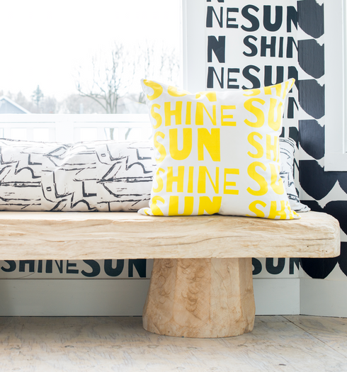 Sunshine yellow white cotton and oyster linen fabric - Kerri Rosenthal