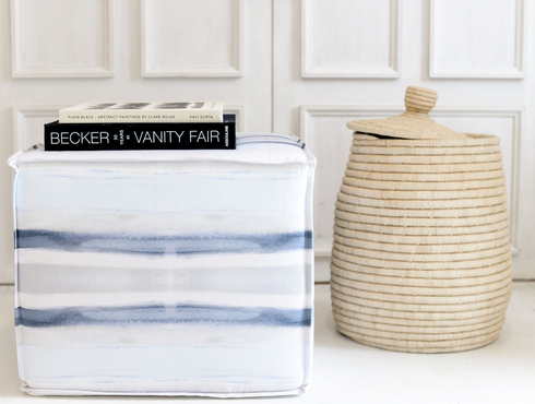 Soft Floor Block, Nikki Ottoman White & Blue Stripe - Kerri Rosenthal Home Decor
