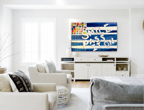 Smile Pass It On indigo blue word art print by Kerri Rosenthal - Unique artwork for living room wall decor