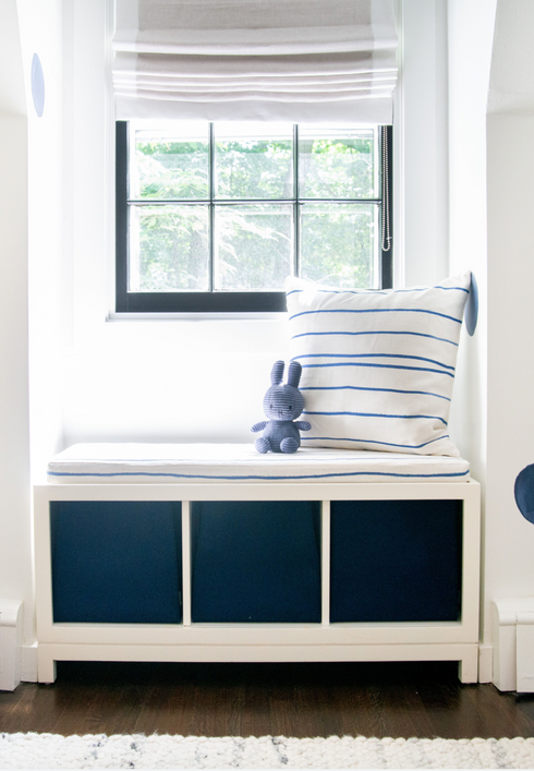 Mr. Sharpie Indigo blue stripes cotton and oyster linen fabric - Kerri Rosenthal