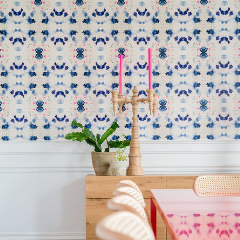 Unique High quality white ground with blue pink splat KR eco friendly wallpaper by kerri rosenthal - designer wall paper