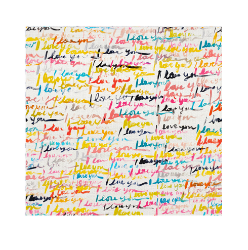 And So On colorful i love you word text art on cotton oyster linen fabric - designer upholstery fabrics Kerri Rosenthal