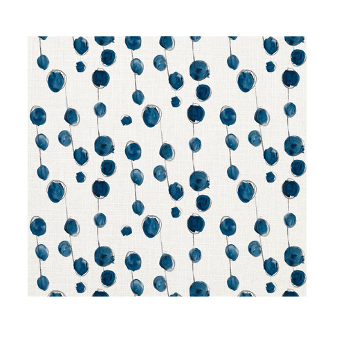 B Is For Blueberry indigo blue dot on white oyster linen fabric - Kerri Rosenthal