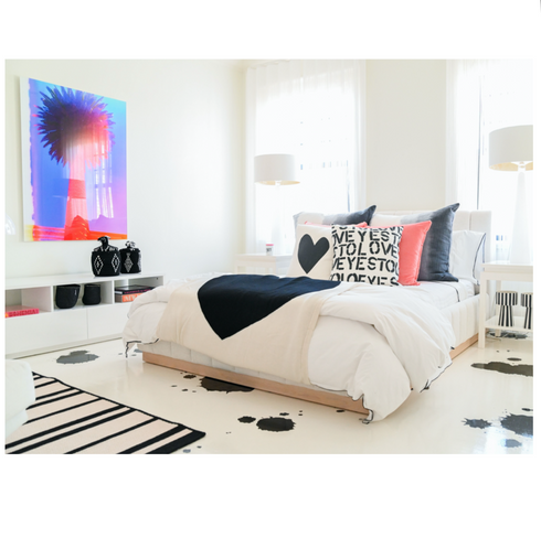 White ground with black carbon Yes To Love cute decorative throw pillows by Kerri Rosenthal
