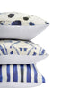 Indigo blue Ships Ahoy striped cute decorative square throw pillows by Kerri Rosenthal