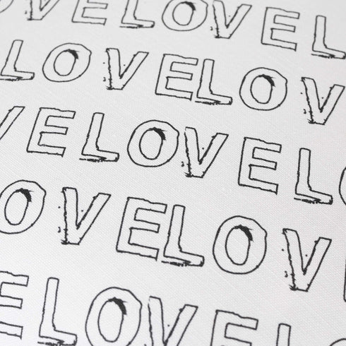 Sketch In Love black and white text square throw pillow by Kerri Rosenthal - close up view