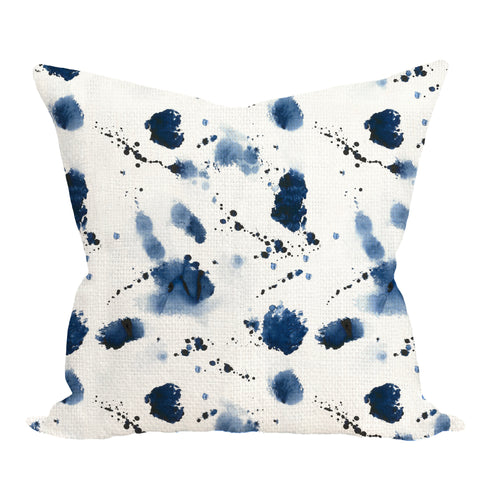 Splat indigo blue cute decorative square throw pillows for living room decor by Kerri Rosenthal