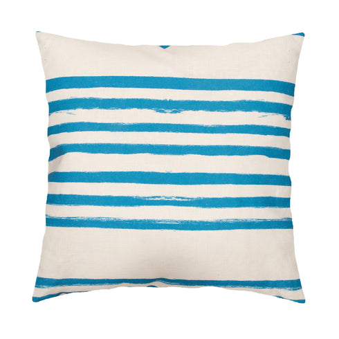 Stripe On Stripe turq throw pillow of finest Belgian cotton linen - Unique square decorative throw pillow for modern living room decor by Kerri Rosenthal