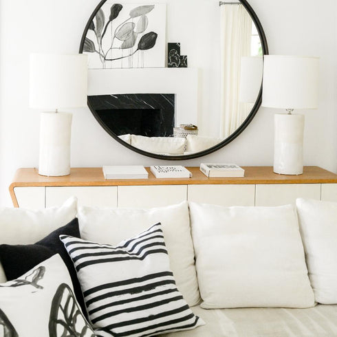 Stripe on Stripe Carbon Linen Fabric - irregular stripes black and white designer home fabrics by Kerri Rosenthal