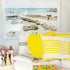 White ground with yellow Stripe on Stripe sunshine decorative throw pillows by Kerri Rosenthal