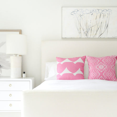 Stylish pop pink Love Always cute square decorative throw pillows for bedroom decor by Kerri Rosenthal