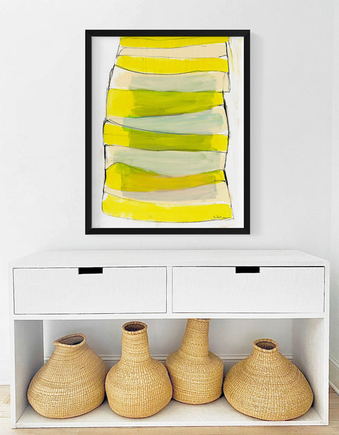 Yellow Summer Stripes Limone Wall Framed Art Print - Original artwork by Kerri Rosenthal