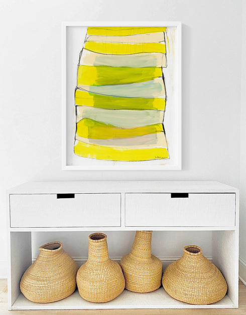 Yellow Summer Stripes Limone Art Print - Original entry way wall artwork by Kerri Rosenthal
