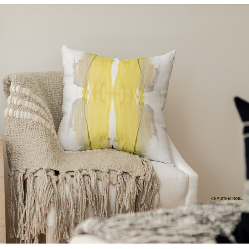 Sunshine yellow gemstone square cute decorative throw pillow on chair - Kerri Rosenthal