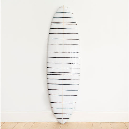 Decorative white ground with black carbon stripe mr. sharpie surfboard by kerri rosenthal