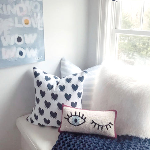 Sweethearts black and white cute square decorative throw pillows by Kerri Rosenthal