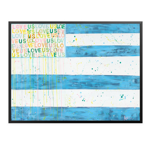 Three Cheers for Love blue colorful word art print by Kerri Rosenthal - Unique artwork for living room wall decor