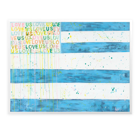 Three Cheers for Love blue colorful word art print by Kerri Rosenthal - Unique artwork for living room wall decor