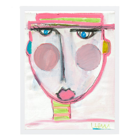 Tiki Cheeky Art Print - Colorful modern abstract women's face original artwork by Kerri Rosenthal