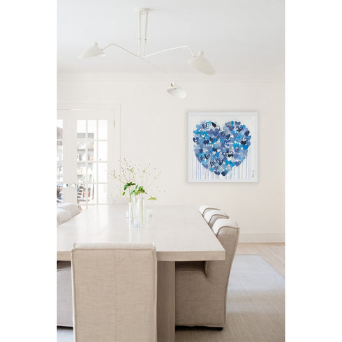 Too True To Be Blue Drippy Heart indigo blue word art print by Kerri Rosenthal - Unique artwork for living room wall decor