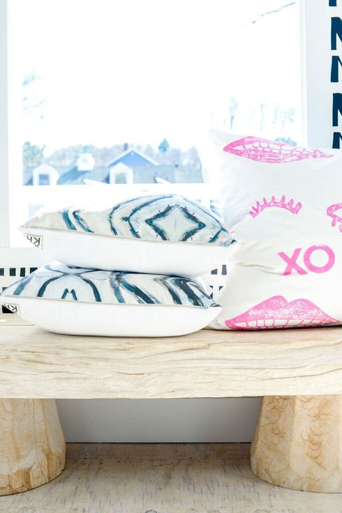 Teal Seashells and pink cute decorative square throw pillows by Kerri Rosenthal