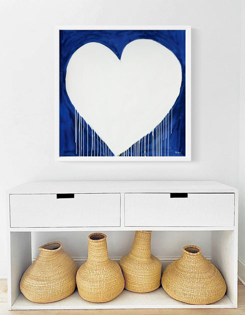 The Marvelous Madness Of Love blue white art print by Kerri Rosenthal - Unique artwork for living room wall decor