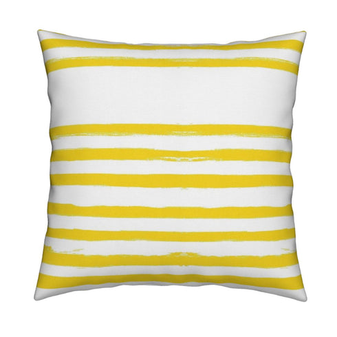 White ground with yellow Stripe on Stripe sunshine throw pillows by Kerri Rosenthal