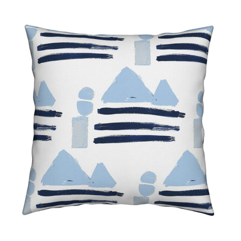 Sail Away Indigo blue stripe cotton and oyster linen fabric - Kerri Rosenthal