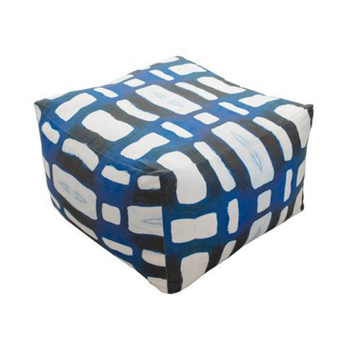 Soft Floor Block, Paper Puzzle indigo blue linen Ottoman by Kerri Rosenthal
