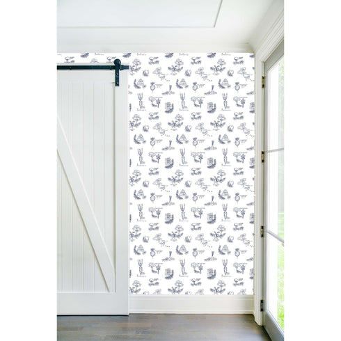 Elegant and unique White ground with grey good roots toile wallpaper indigo by Kerri Rosenthal - designer wall paper