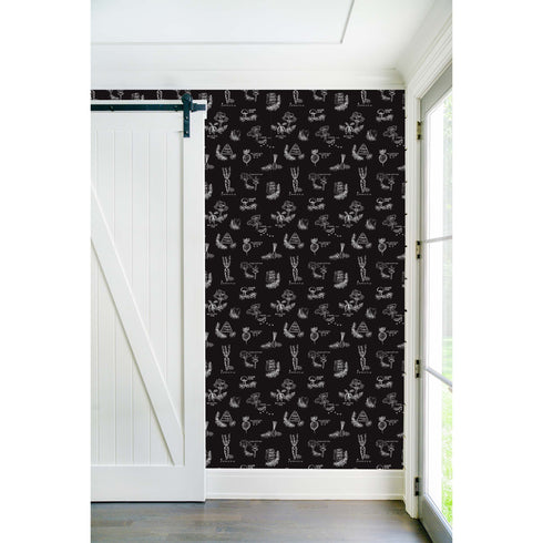 Elegant and unique Black ground with white good roots toile wallpaper by Kerri Rosenthal - designer wall paper