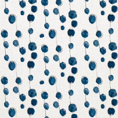 B Is For Blueberry indigo blue dot on white oyster linen fabric - Kerri Rosenthal