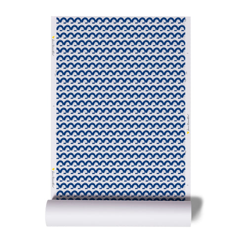 Unique Indigo blue happy land eco-friendly wallpaper by Kerri Rosenthal - designer wall paper