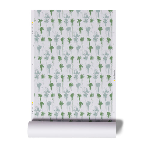 High quality white ground with green grey pom-poms cactus wallpaper by kerri rosenthal - designer wall paper