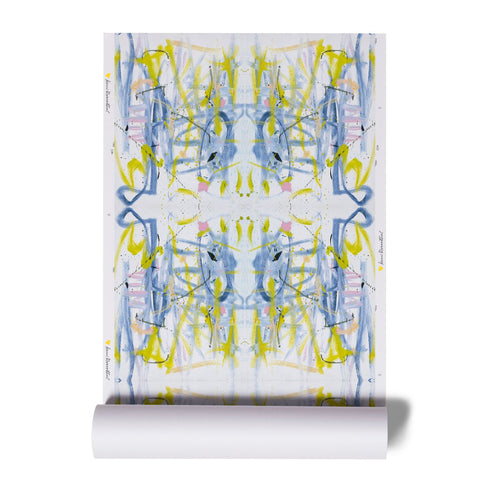 High quality White ground with blue yellow tell me why original wallpaper by Kerri Rosenthal - designer wall paper