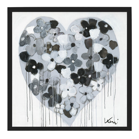When I'm With You Drippy Heart black white art print by Kerri Rosenthal - Unique artwork for living room wall decor