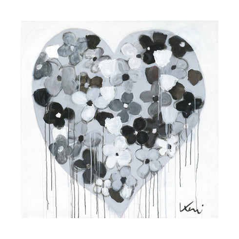 When I'm With You Drippy Heart black white art print by Kerri Rosenthal - Unique artwork for living room wall decor