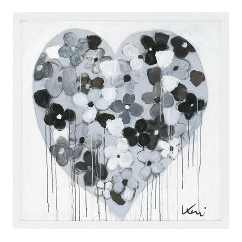 When I'm With You Drippy Heart black white art print by Kerri Rosenthal - Unique artwork for living room wall decor