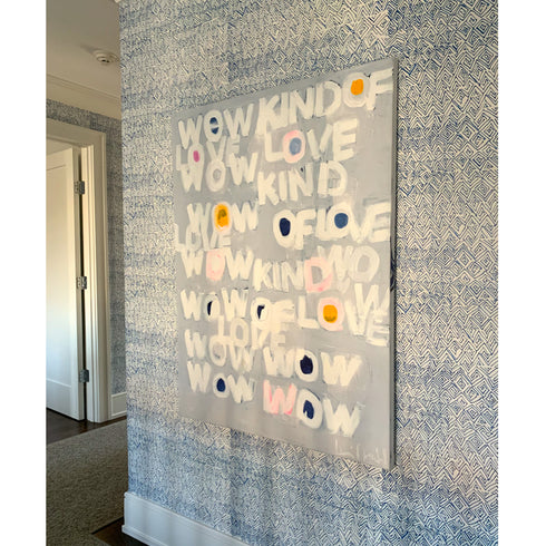 Wow Kind Of Love grey white word art print by Kerri Rosenthal - Unique artwork for living room wall decor