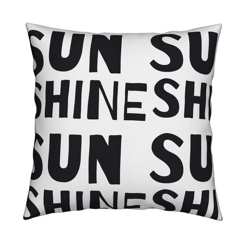 White ground with black carbon Sunshine cute square decorative throw pillows by Kerri Rosenthal