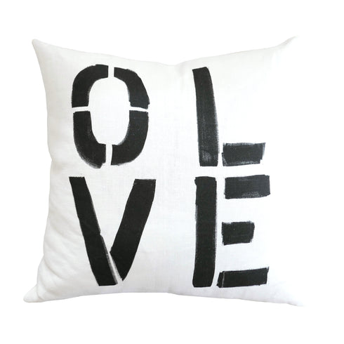 White ground with black Olive You decorative square throw pillows by Kerri Rosenthal