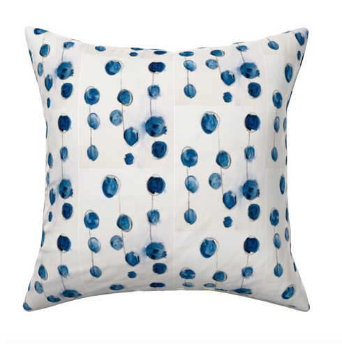 White ground with indigo blue cute square decorative throw pillow by Kerri Rosenthal