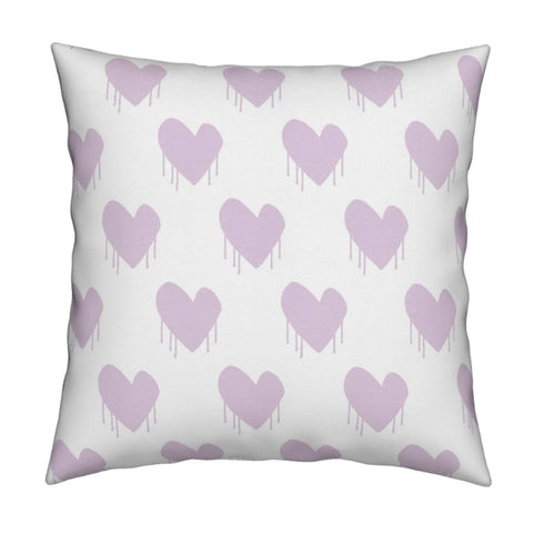 White ground with lilac Sweethearts cute square decorative throw pillows by Kerri Rosenthal