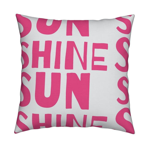 White ground with pop pink sunshine square decorative throw pillows by Kerri Rosenthal
