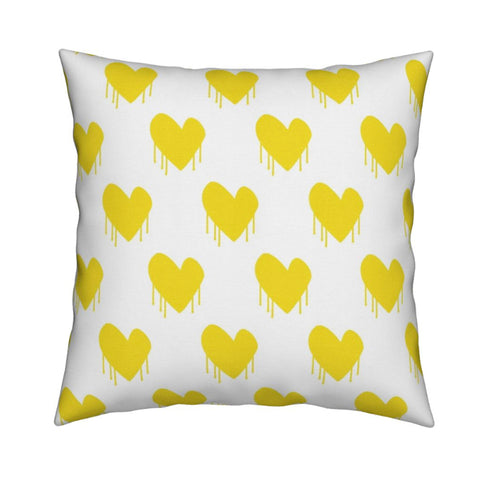 White ground with yellow Sweethearts sunshine cute square decorative throw pillows by Kerri Rosenthal