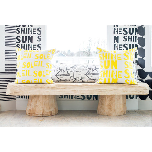 White ground with yellow sunshine cute decorative square throw pillows by Kerri Rosenthal