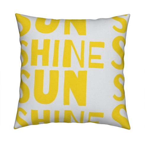 White ground with yellow sunshine square decorative throw pillows by Kerri Rosenthal