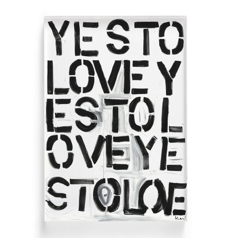 Yes to Love black white word art print by Kerri Rosenthal - Unique artwork for living room wall decor