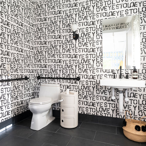 High quality white ground with black yes to lovey carbon wallpaper by Kerri Rosenthal - designer wall paper