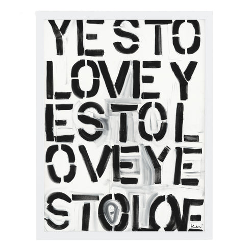 Yes to Love black white word art print by Kerri Rosenthal - Unique artwork for living room wall decor
